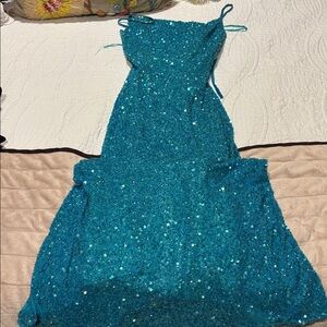 SCALA sequin dress teal turquoise long mermaid prom pageant talent
